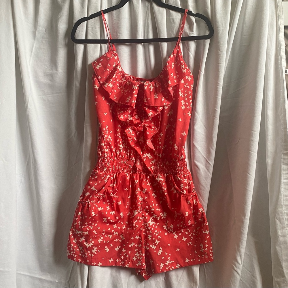 Red w/white butterflies romper
